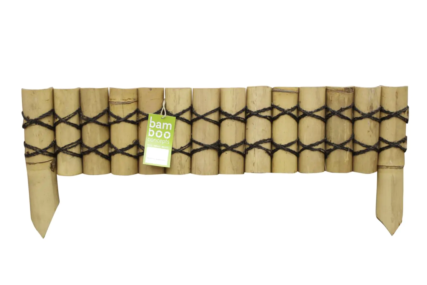  Product image 1 of the product “Rigid bed edging made of yellow-brown bamboo cut in half horizontally, length 90cm, height 20cm, for spiking (ends approx. 35cm) ”